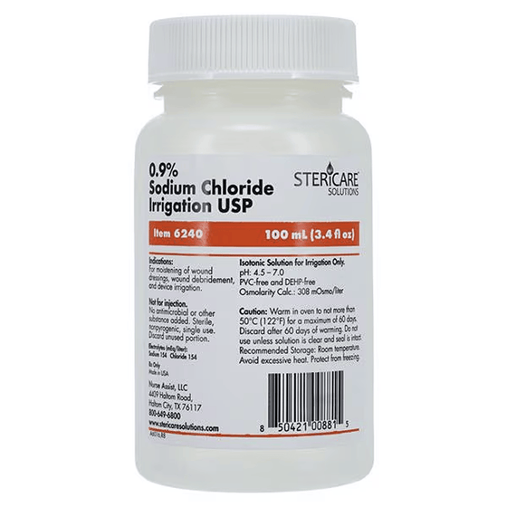 Normal Saline Solution - 0.9% Sterile Saline, 100 mL for Clinical Use