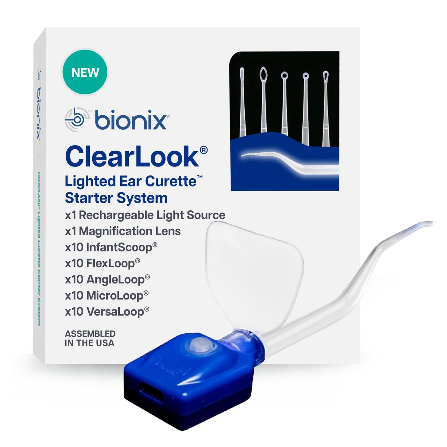 ClearLook Cerumen Removal Starter Pack - Rechargeable Light Source with Variety Pack