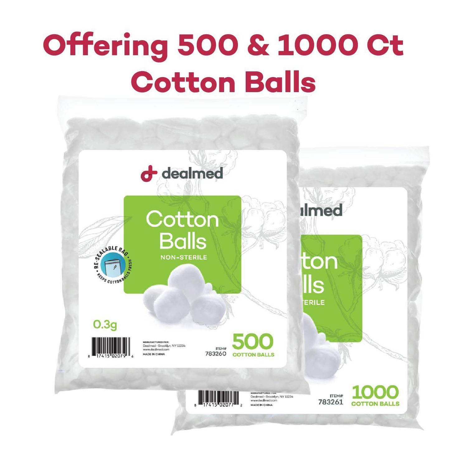 100% Cotton Balls - Medium-Sized, Non-Sterile, Resealable Bag for Versatile Use